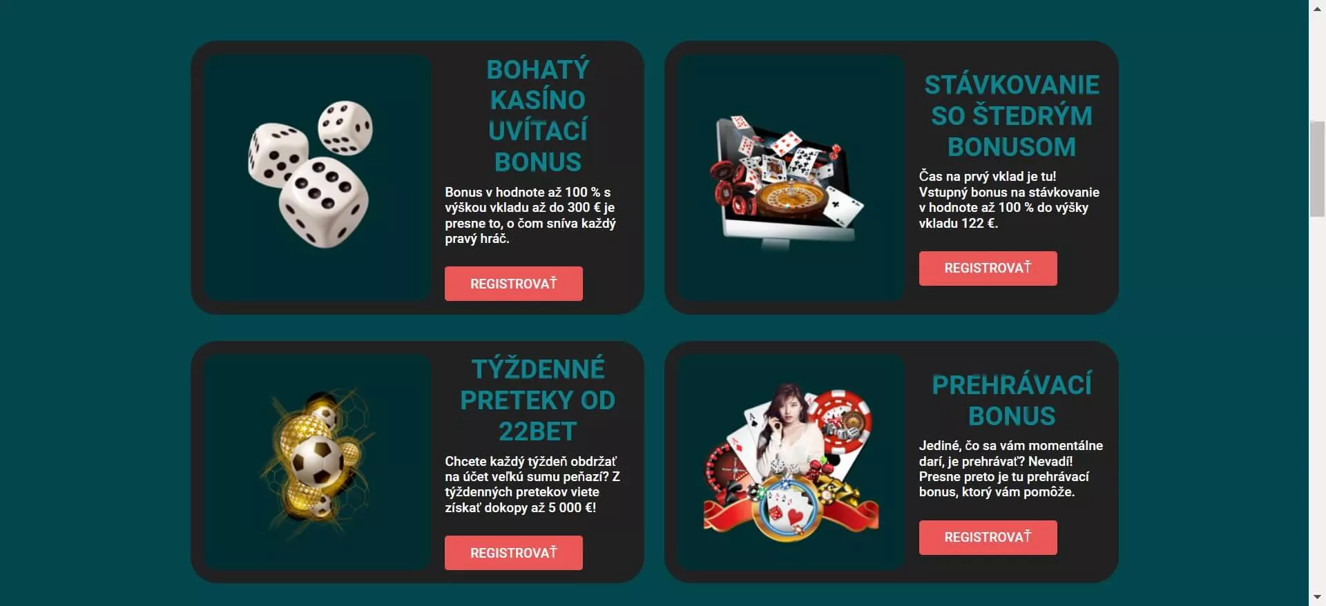 22bet kasíno bonusy