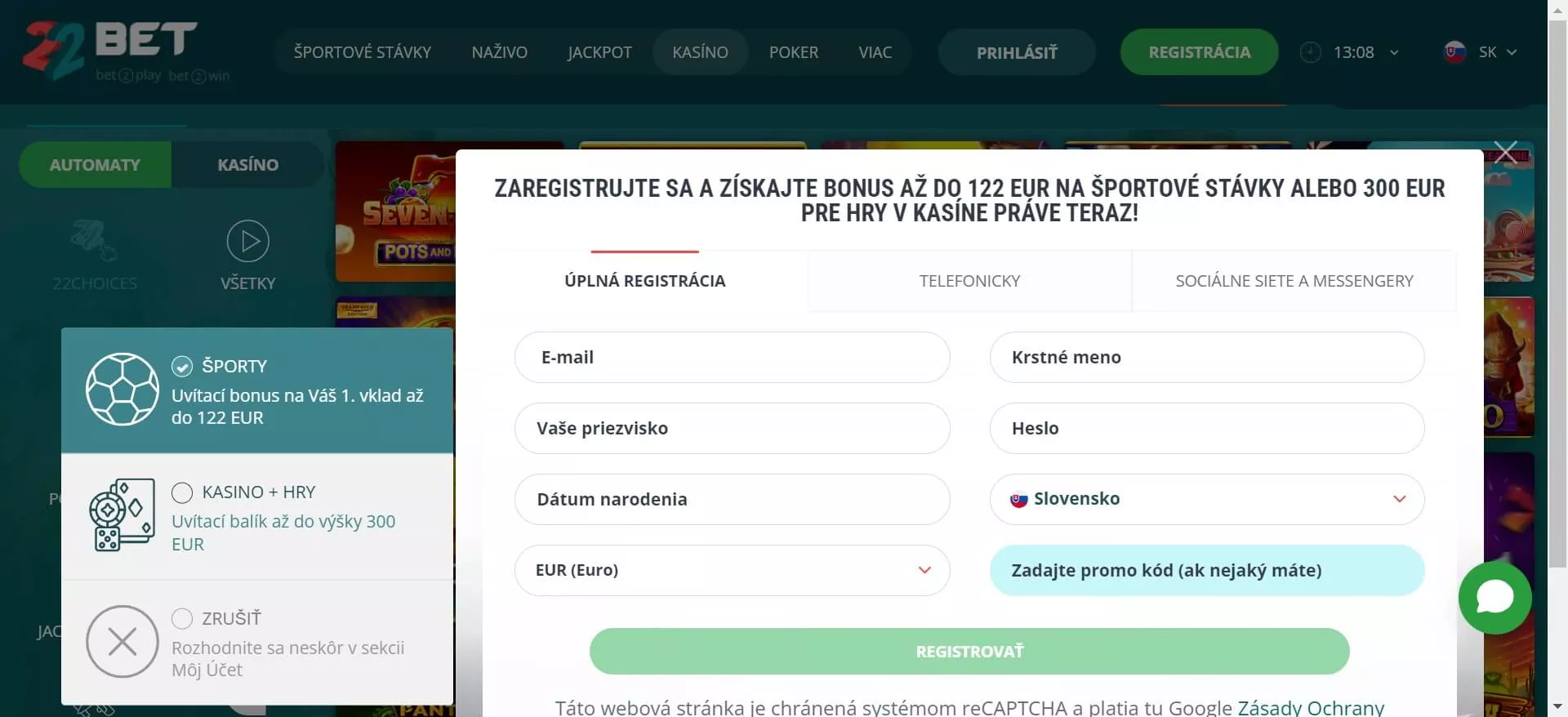 Registrácia do 22bet