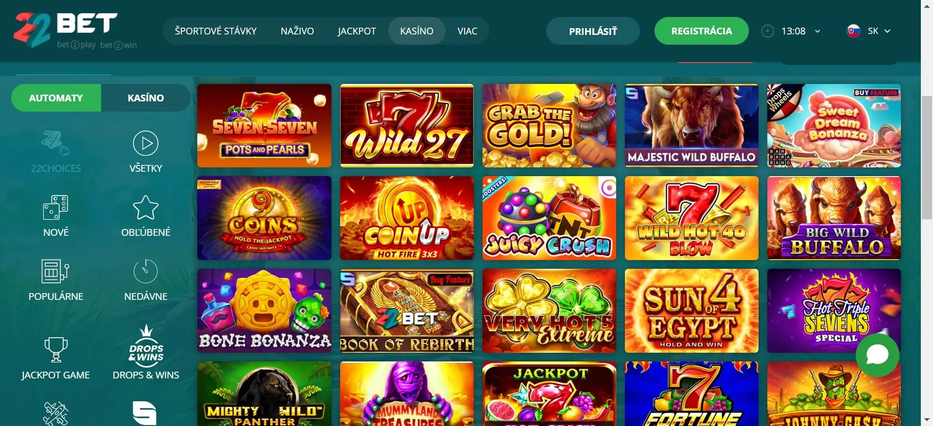 22bet kasínové sloty