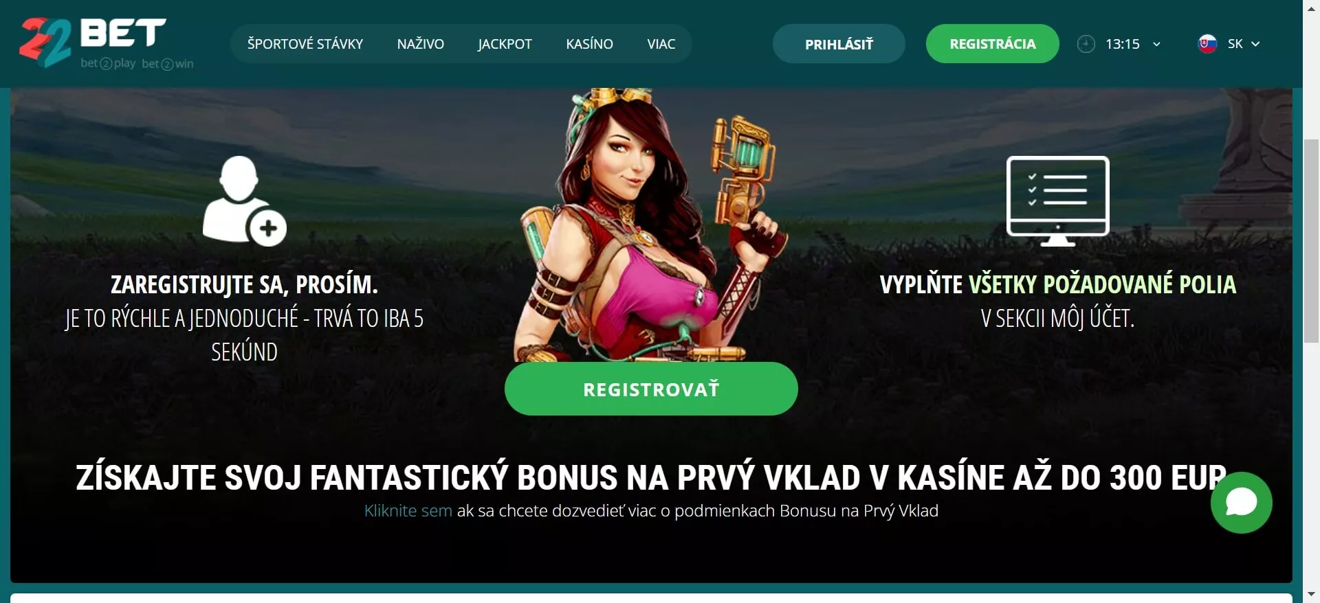 22bet kasíno uvítací bonus