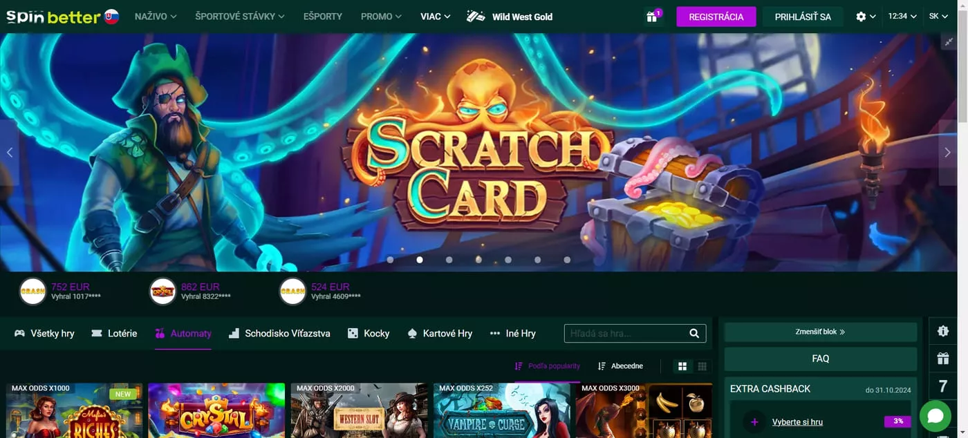 Spinbetter Casino Domovská stránka