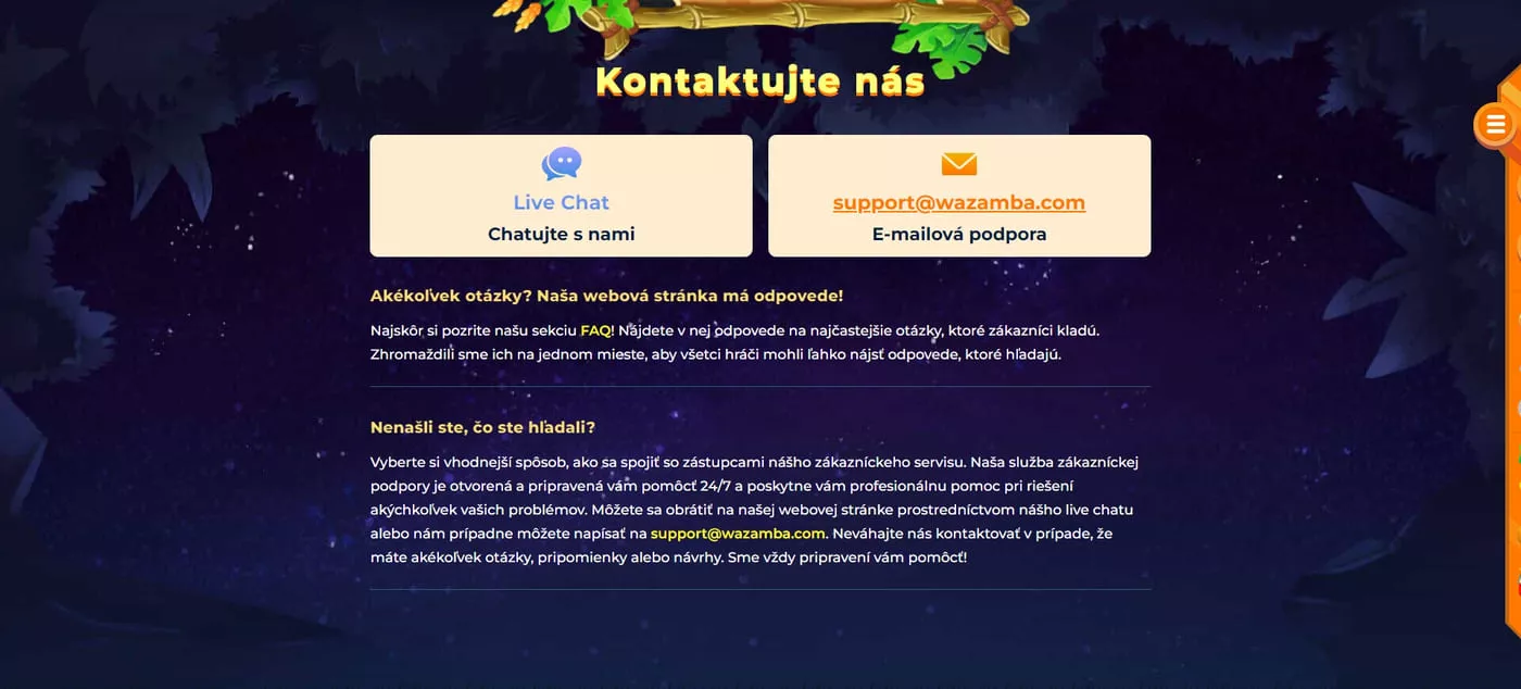 Wazamba Casino Kontakty