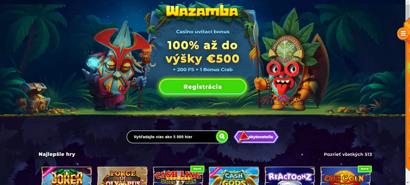 Wazamba Casino Domovská stránka