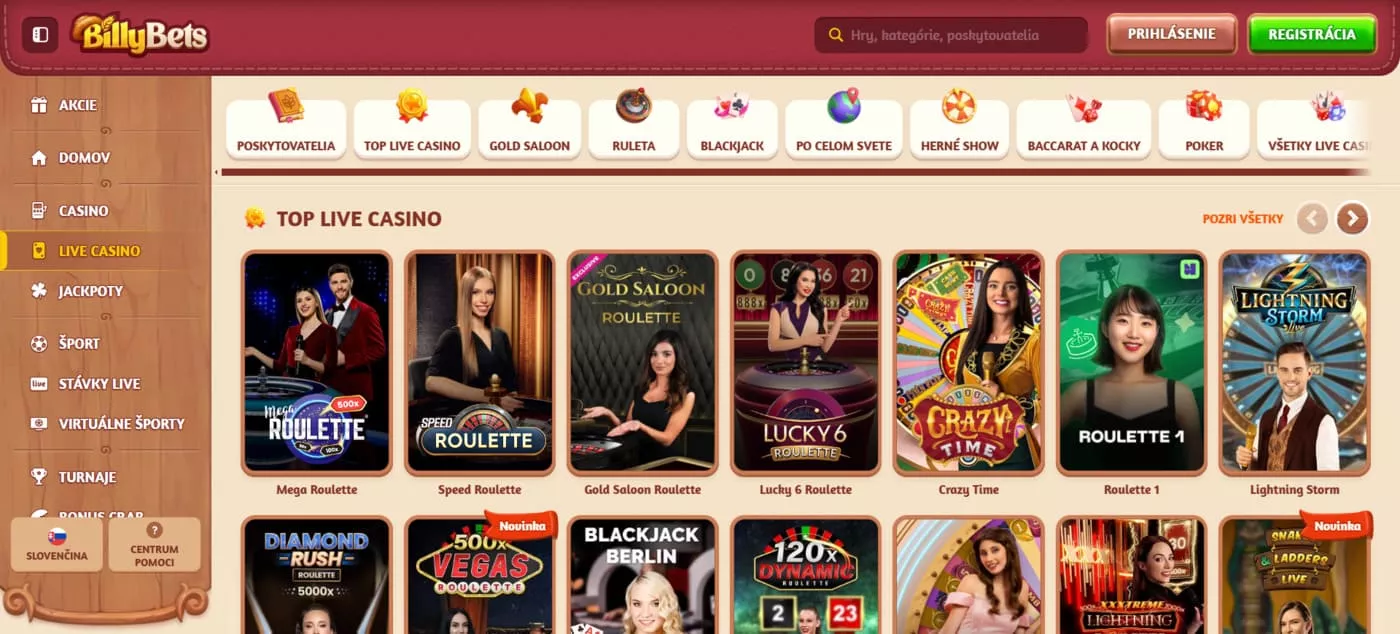 Billybets Živé kasíno