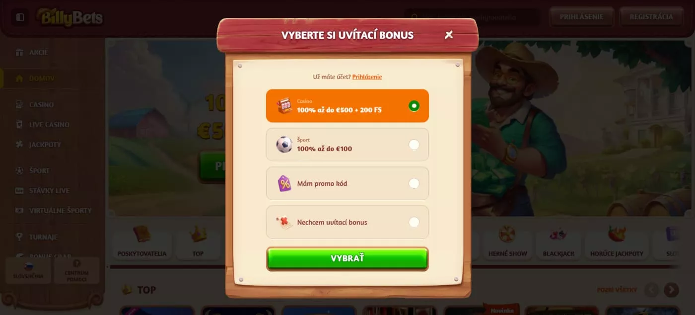 Billybets Casino Registrácia