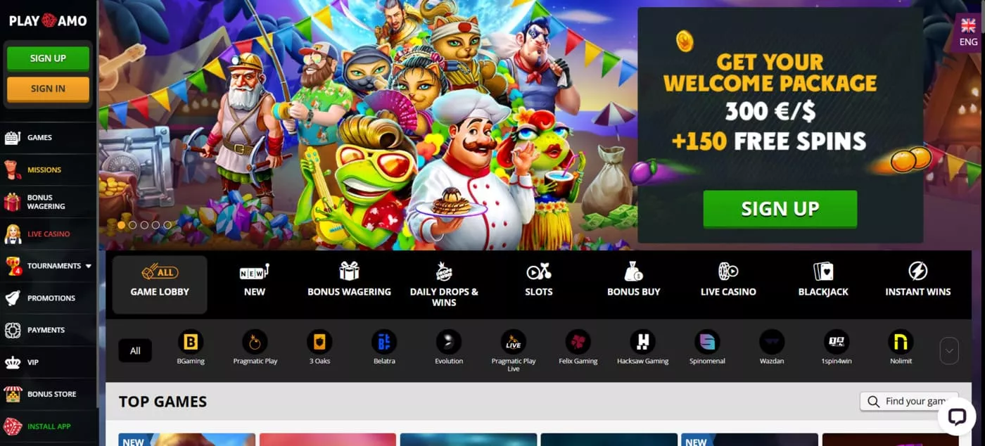 Playamo Casino Domovská stránka