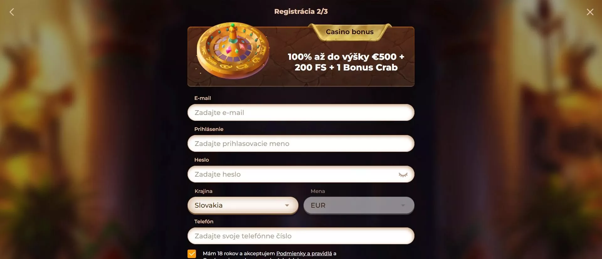 Registrácia v kasíne Amunra