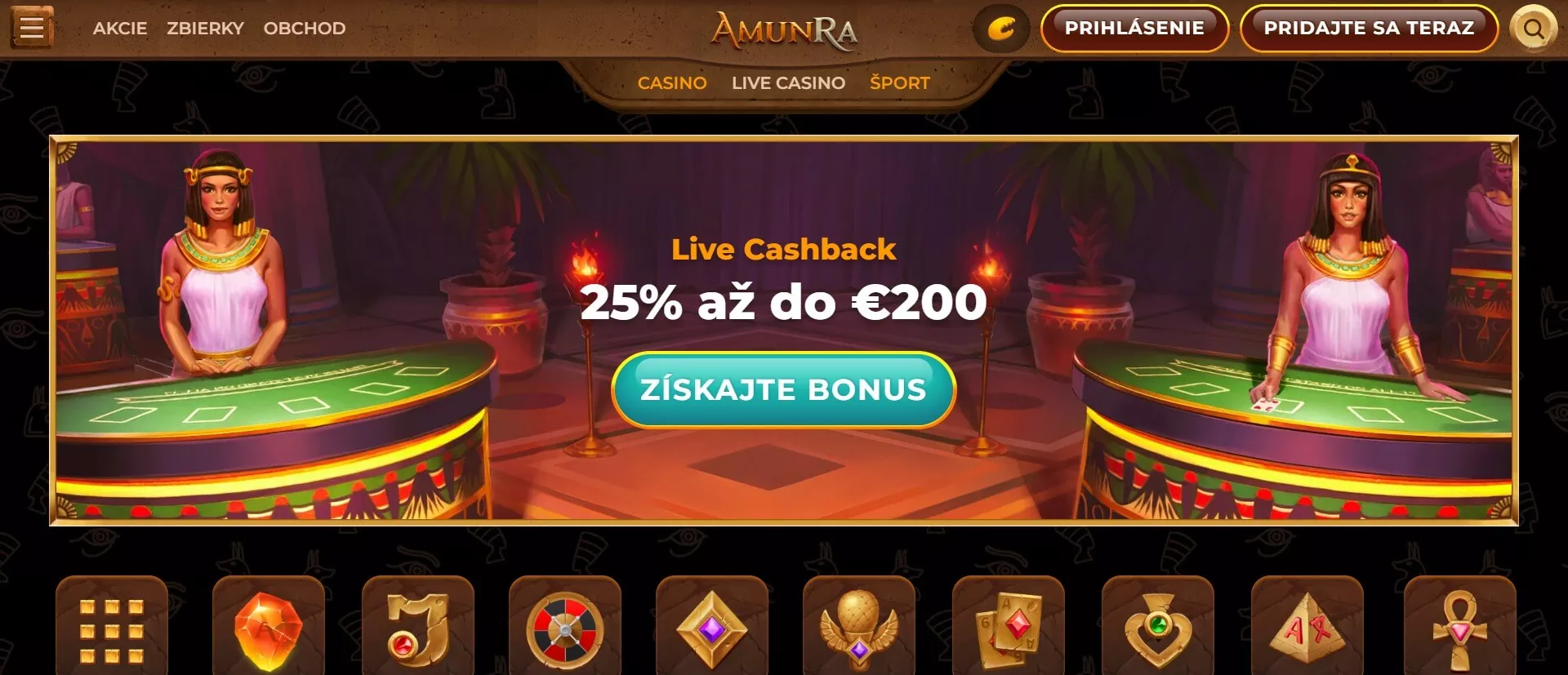 Amunra live kasíno cashback