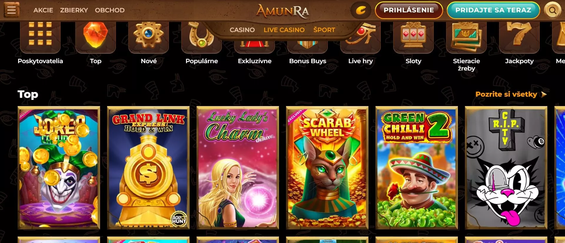 Amunra top hracie automaty