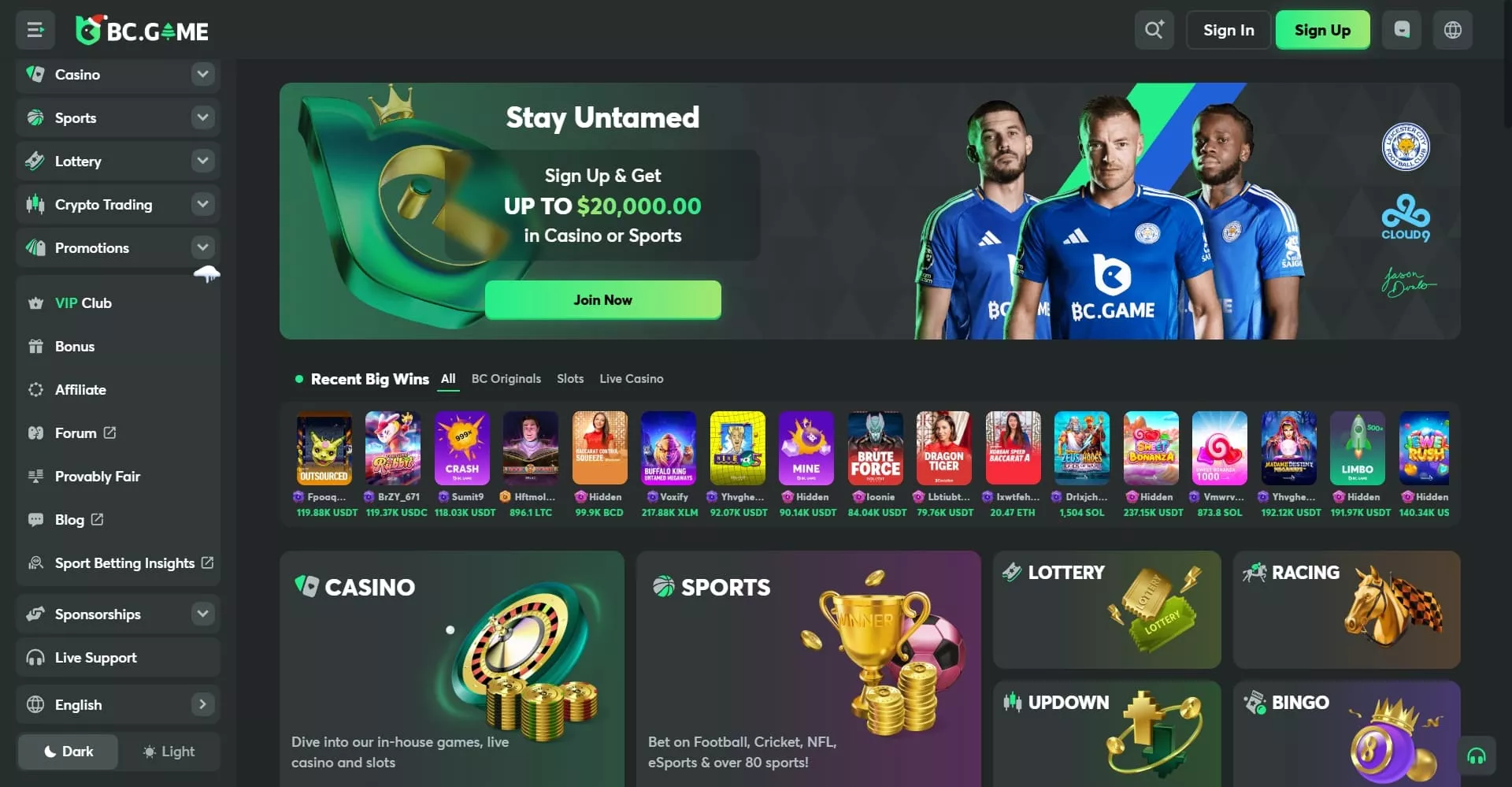 BC.Game Hlavná stránka