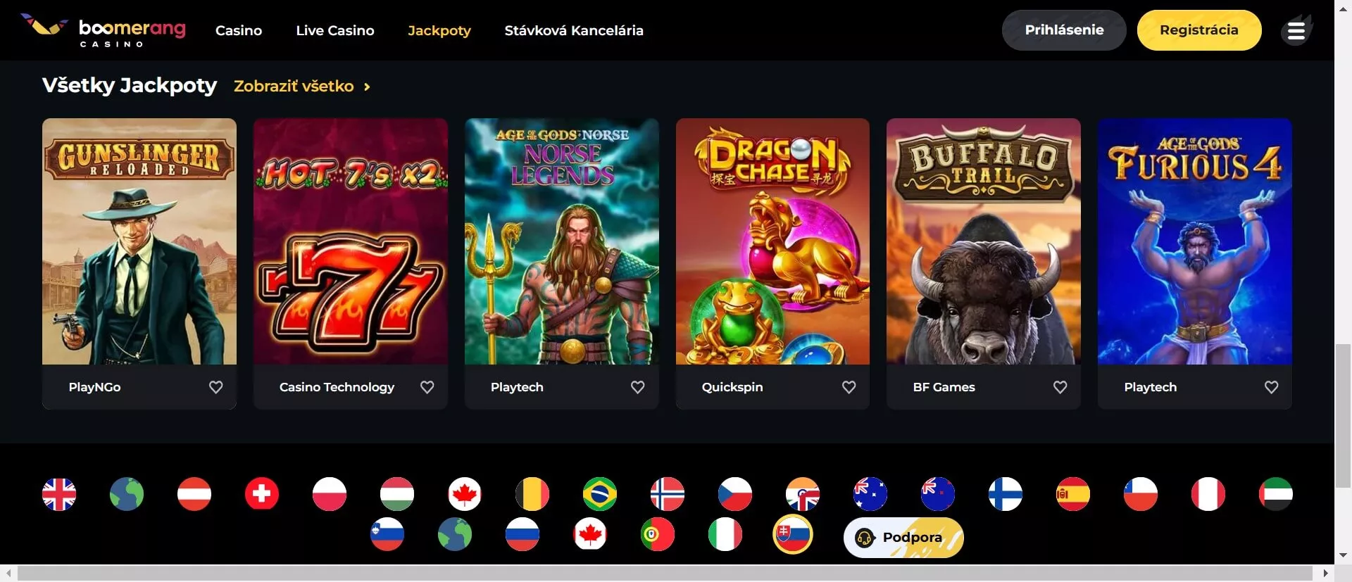 Jackpoty kasína Boomerang