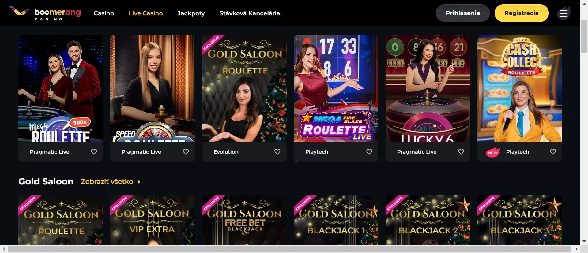 Boomerang živé kasíno