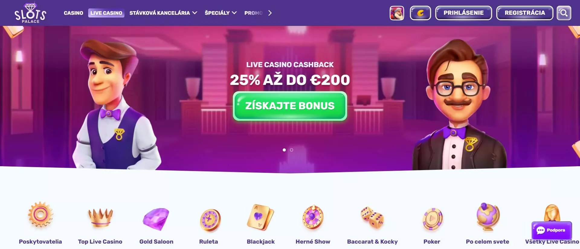 Slotspalace živé kasíno cashback
