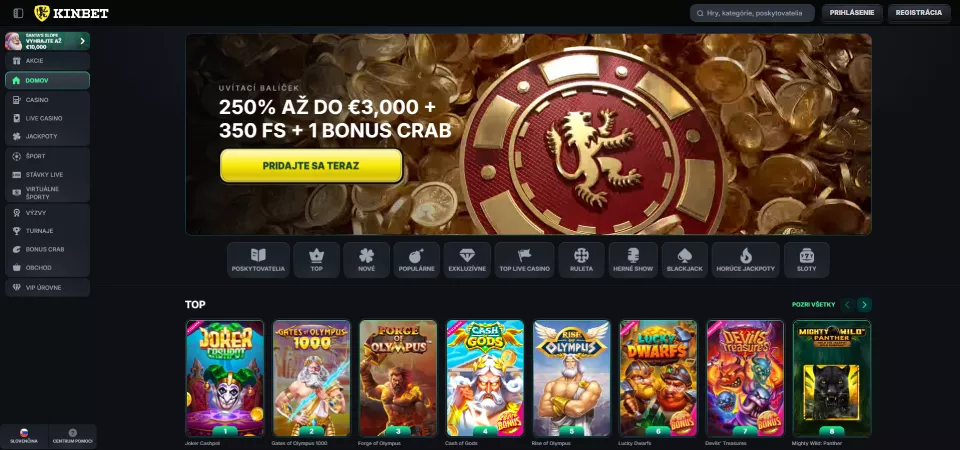 Hlavná stránka kasína Kinbet