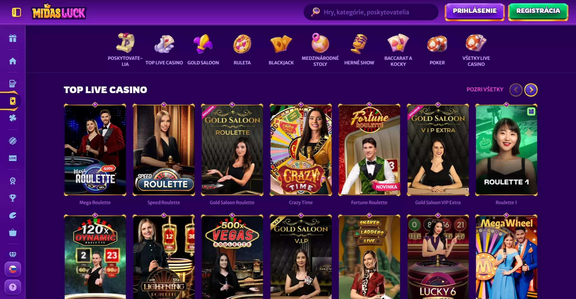 Midasluck živé kasíno