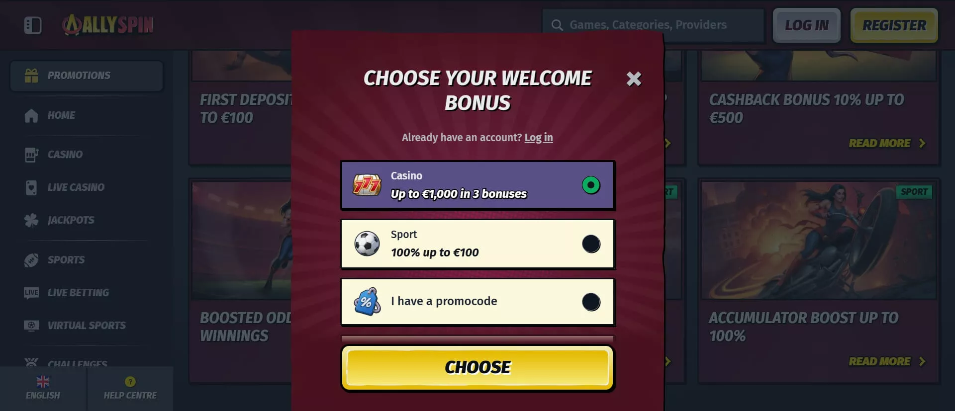 Zaregistrujte si účet Allyspin