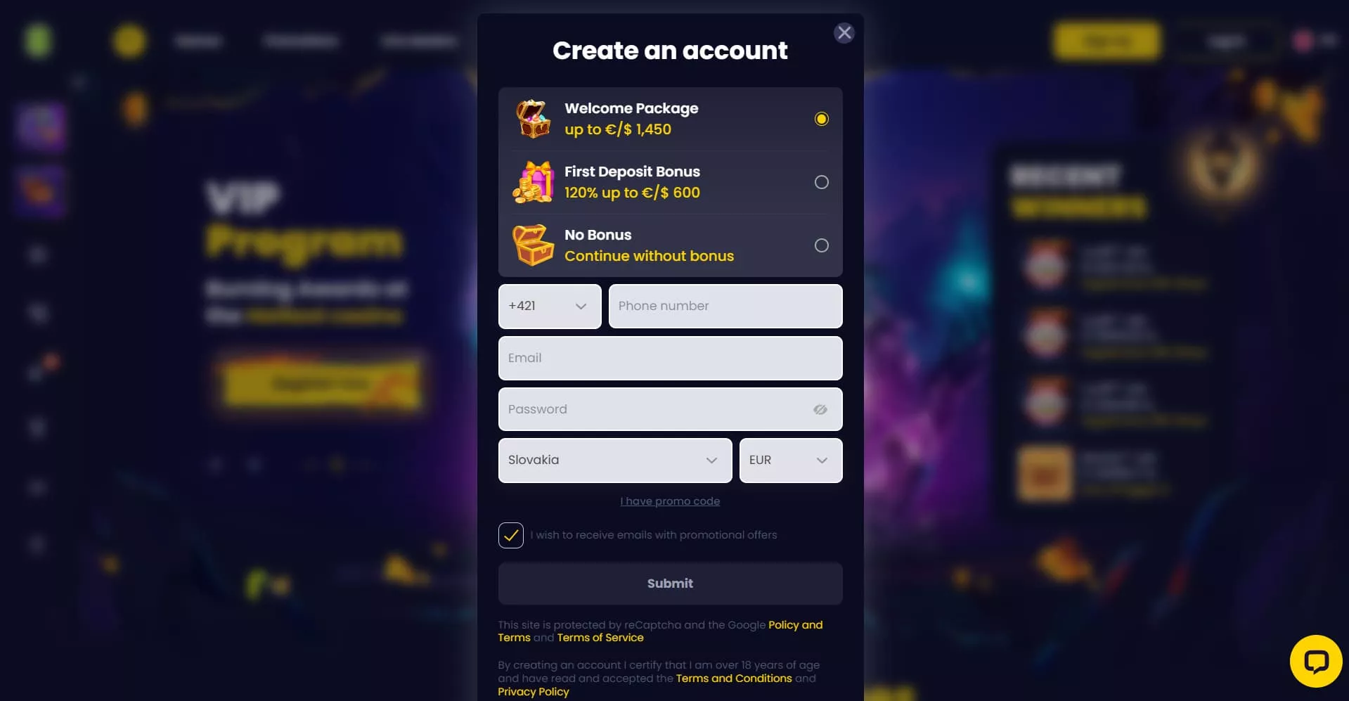 Slotsgem registrácia